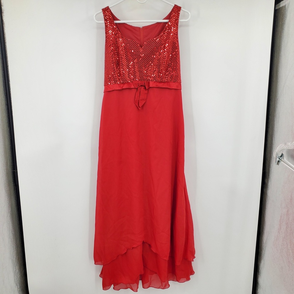 Molly Malloy Evening Red Sequin High-Low Gown Dress‎ Size 14 Sleeveless Formal